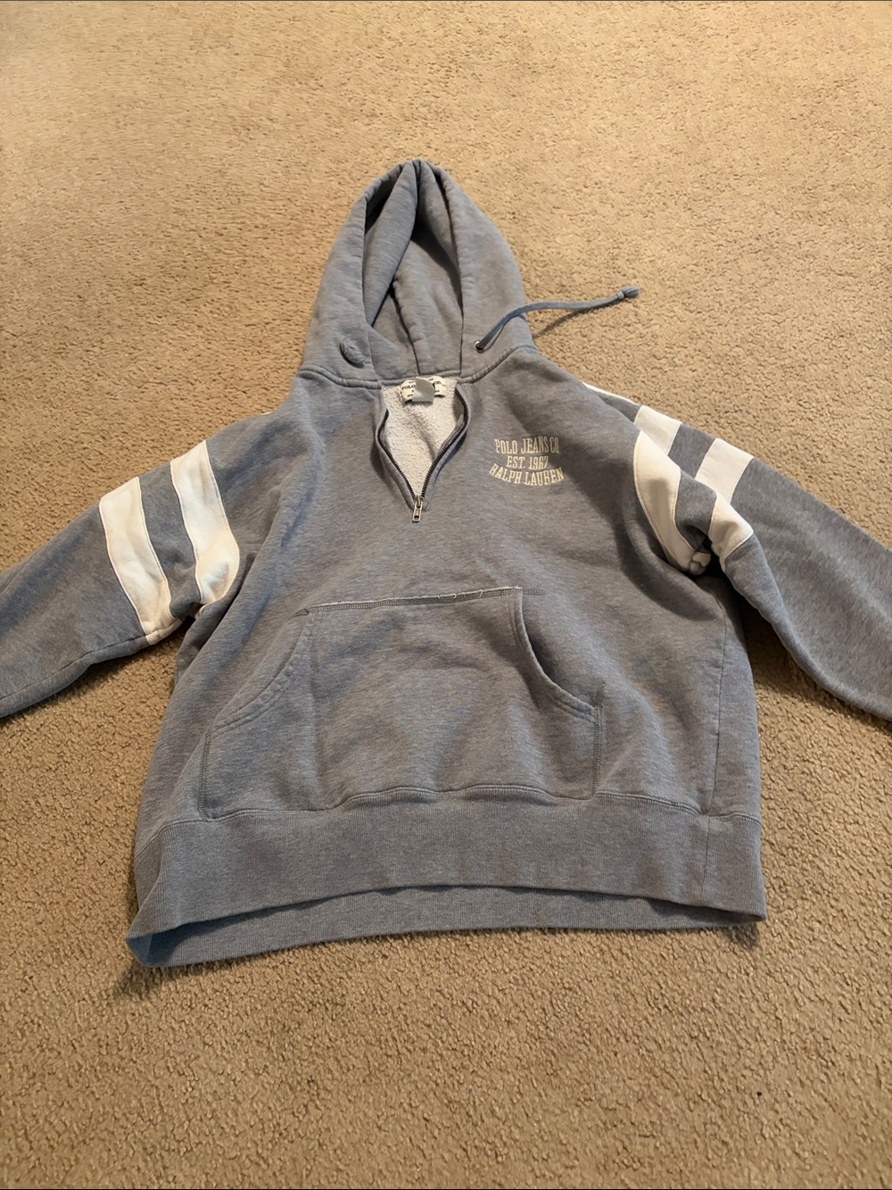 Polo by Ralph Lauren Grey Hooded Sweatshirt with White Stripes